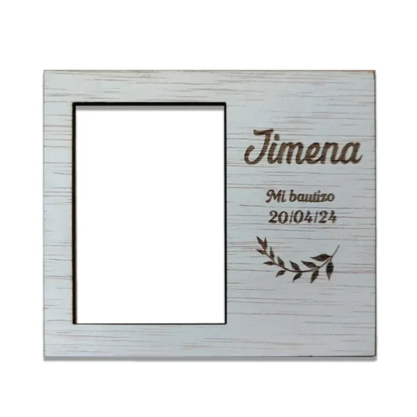 portafotos de madera con imán y texto personalizado