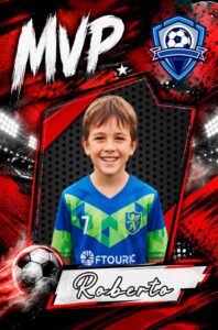 Cromo de fútbol personalizado, diseño MVP en negro y rojo