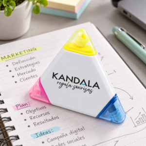 Subrayador triangular de tres colores personalizado con el logo de Kandala
