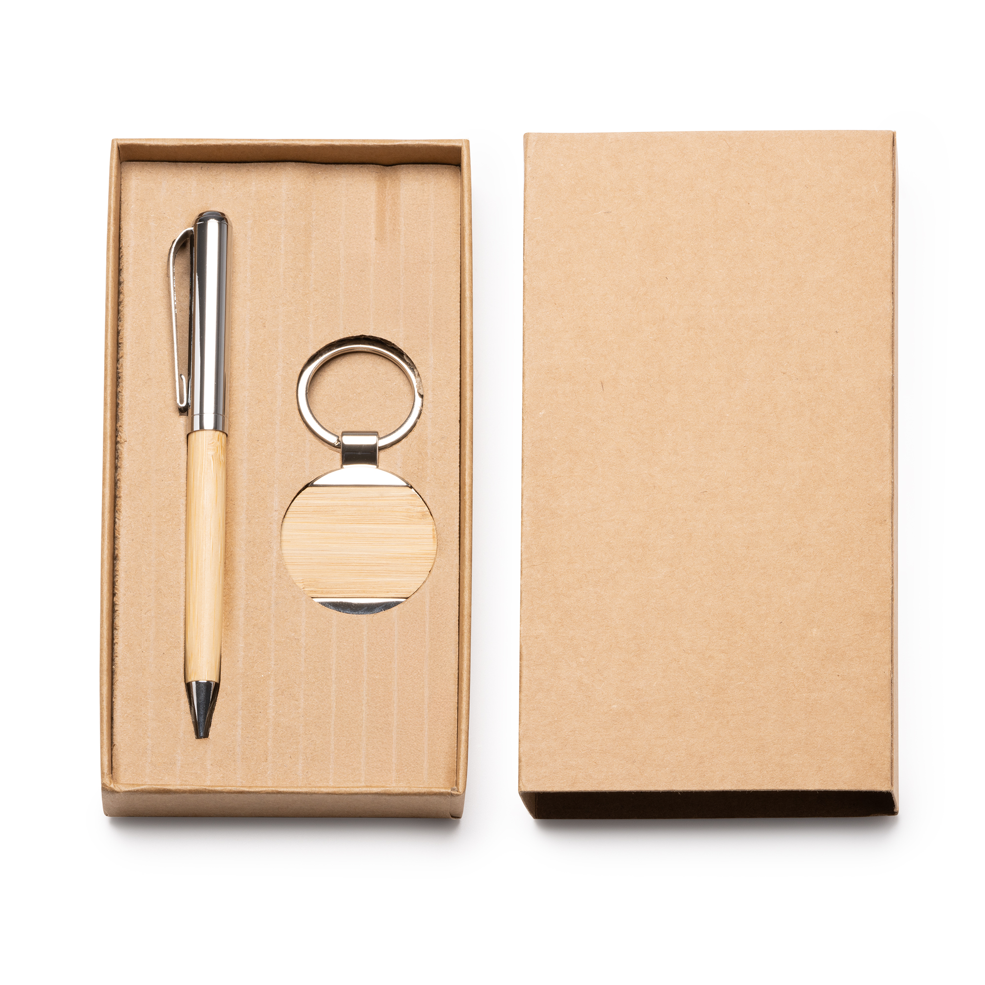 Set de bolígrafo y llavero de bambú personalizado