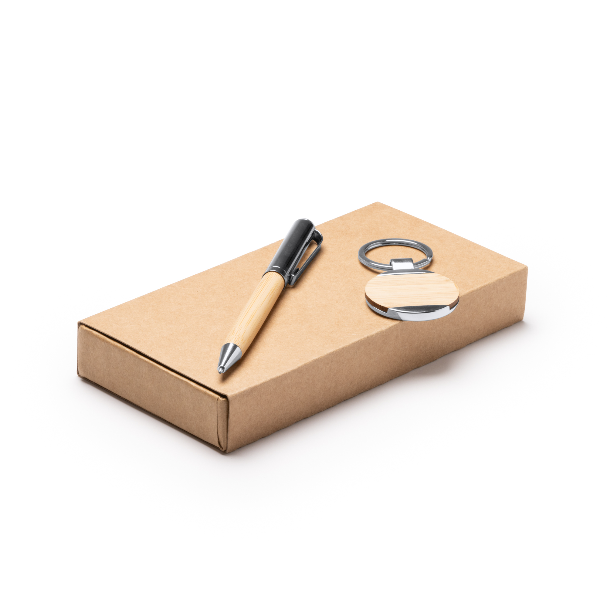 Set de bolígrafo y llavero de bambú personalizado