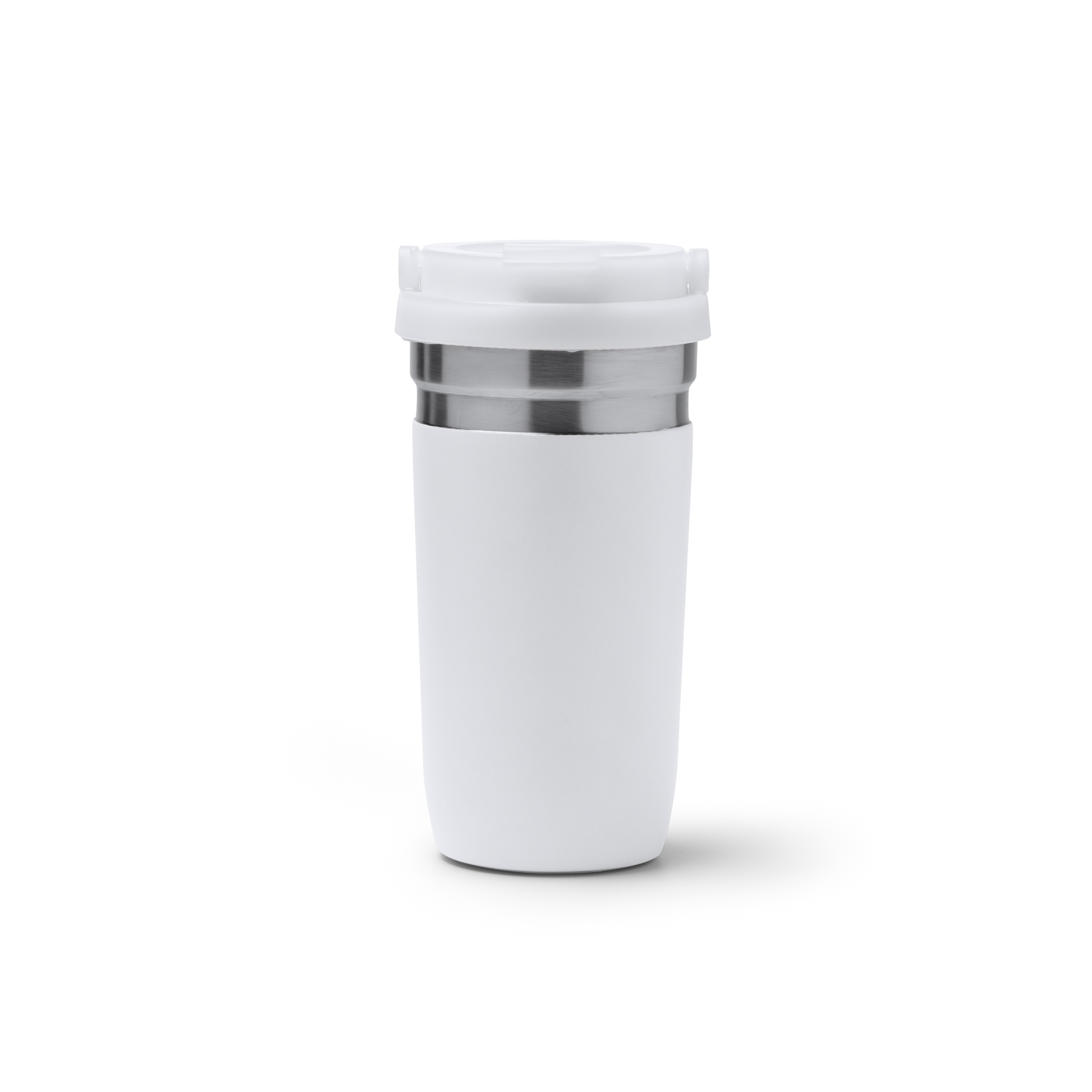 Vaso térmico de acero 550 ml con asa personalizado en color blanco