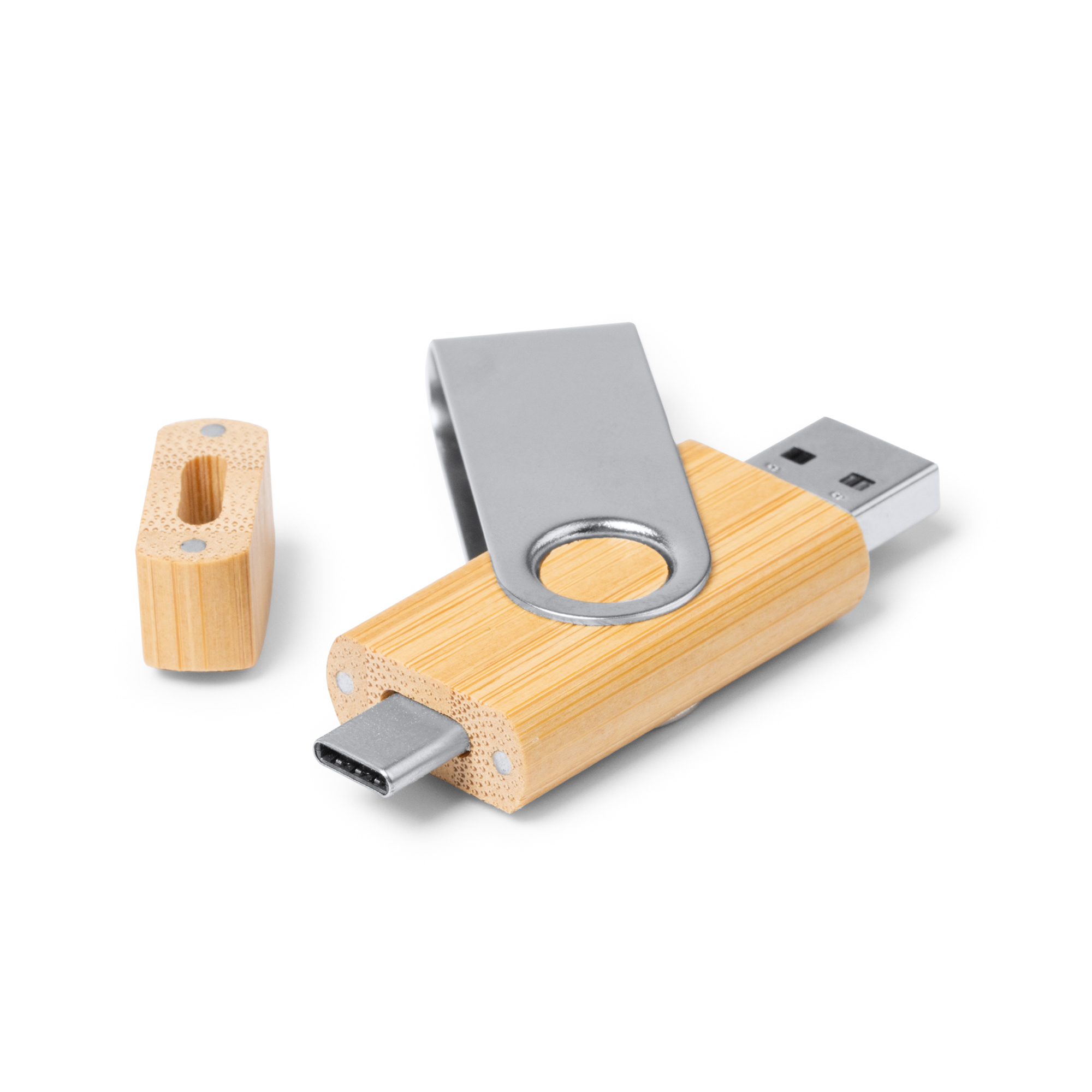 Memoria USB 3.0 de bambú 32 GB con USB-C personalizada