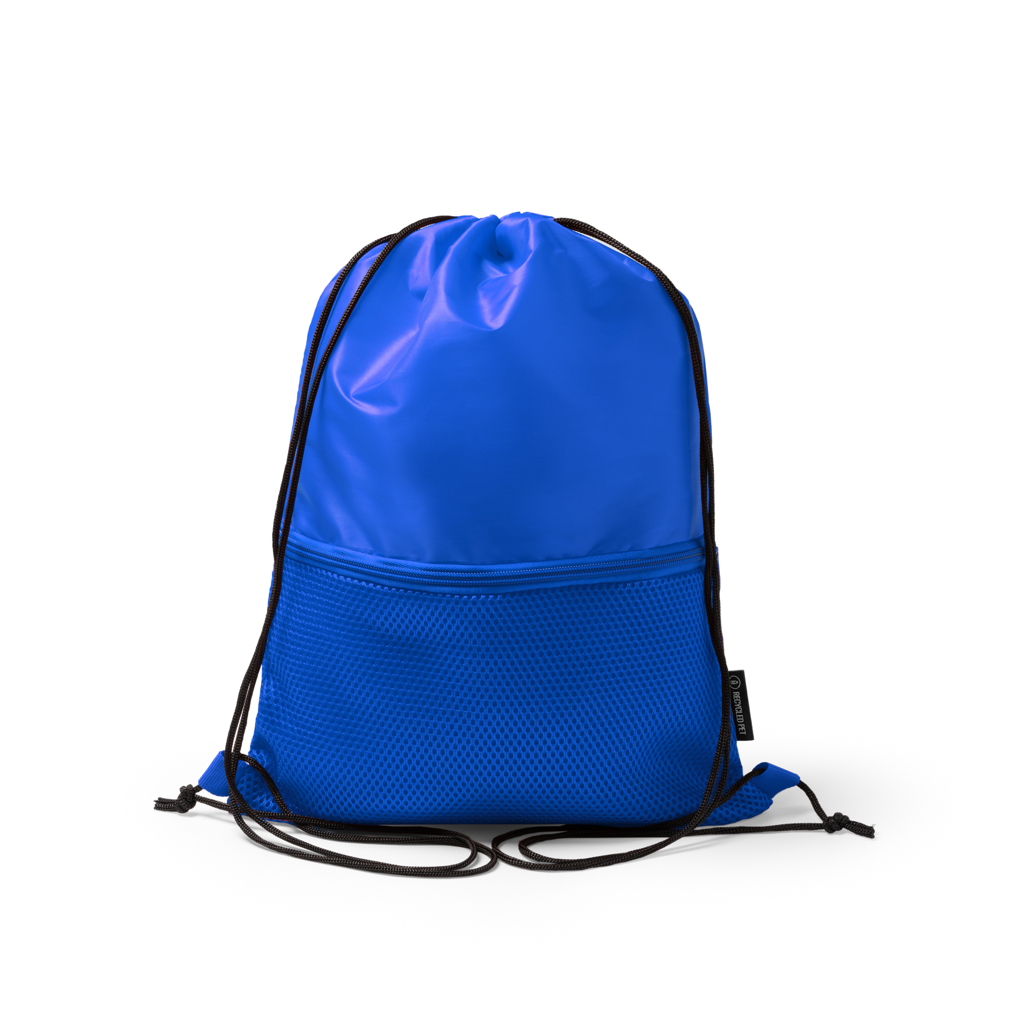 Mochila de cuerdas de RPET con bolsillo personalizada en color royal