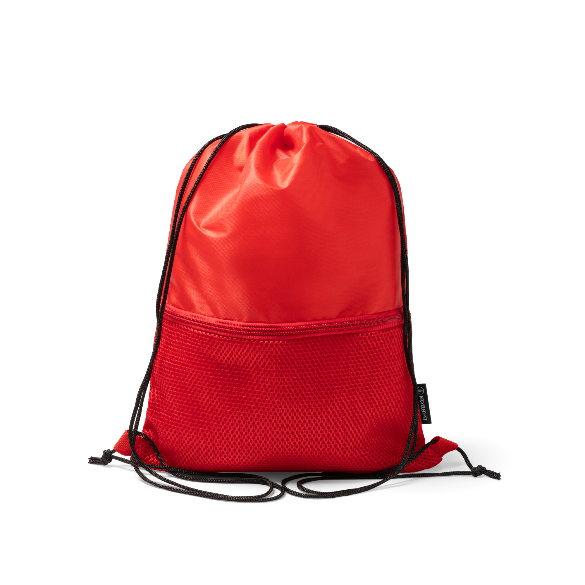 Mochila de cuerdas de RPET con bolsillo personalizada en color rojo