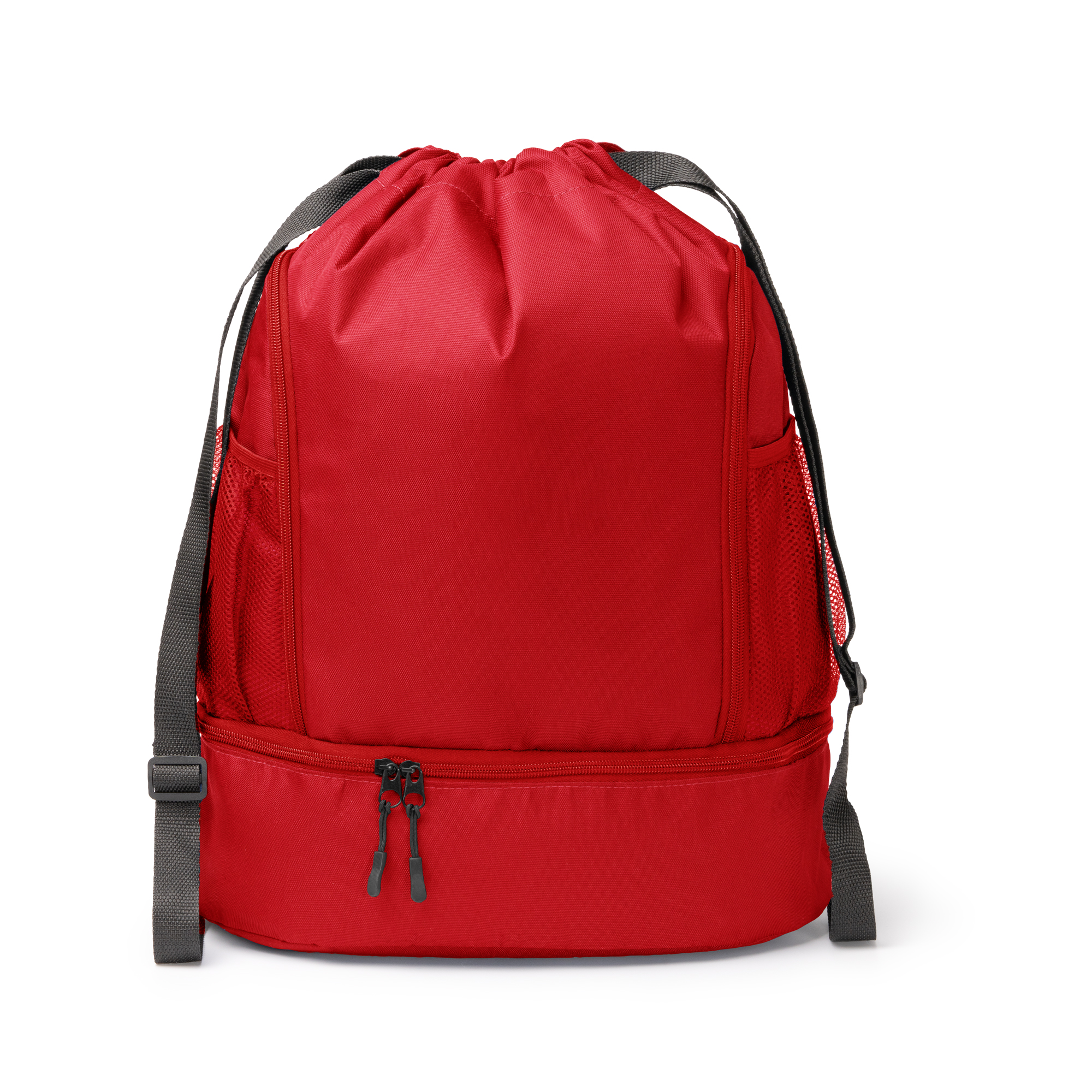 Mochila de cuerdas con bolsillos y zapatillero personalizada en color rojo